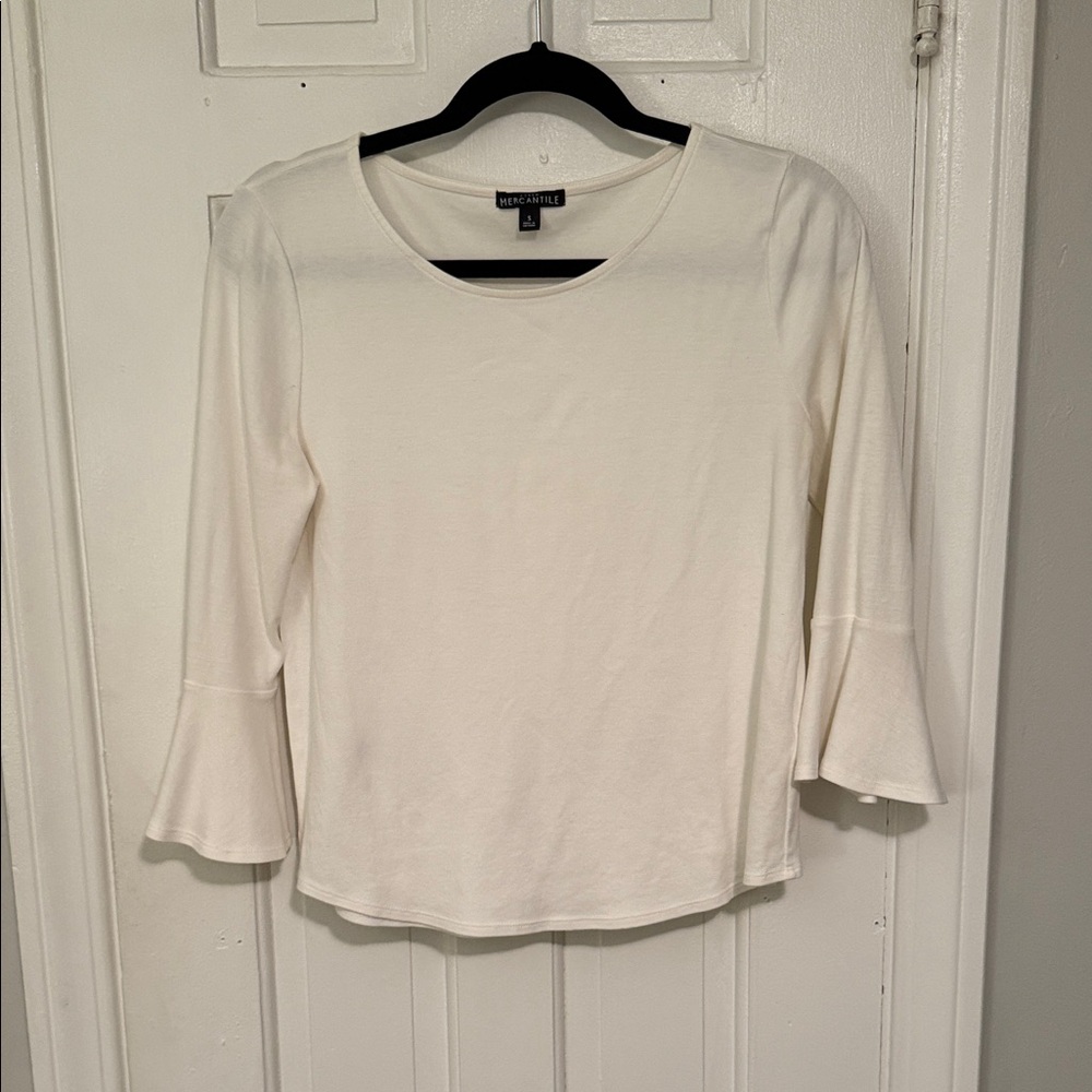 J Crew White T-Shirt with Flared 3/4 Sleeves